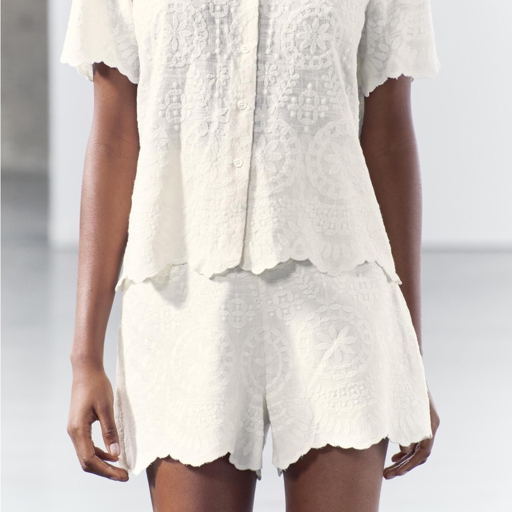 Zara Embroidered Linen Blend Shorts NWT